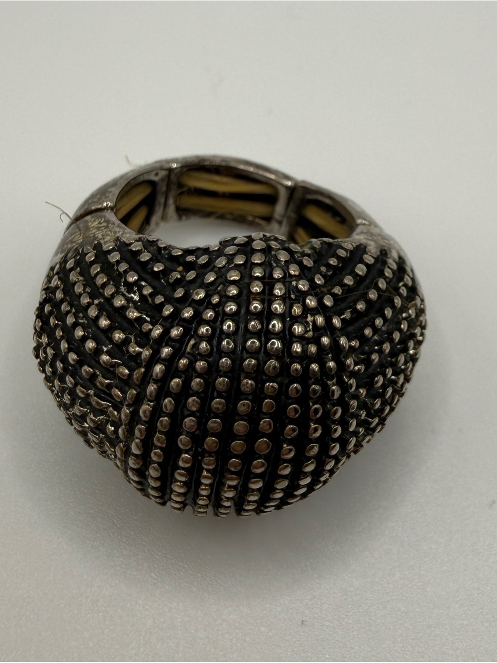 Vintage Textured Silver-Tone Elastic Stretch Dome Statement Ring